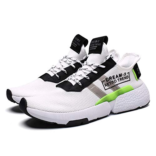 Mens Knits Running Sneakers Non-Slip Walking Shoes Lightweight Lace-up Athletic Workout Shoes Cross-Training Sneakers (White, 45)