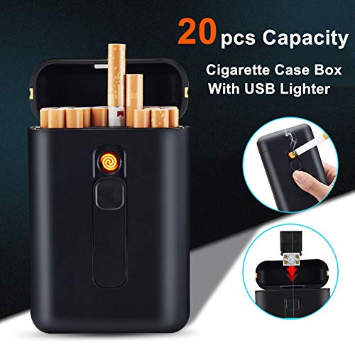 Cigarette Case with Lighter Cigarettes Box King Size Portable Full Pack 20pcs Regular Size Cigarettes USB Lighters 2 in 1 Rechargeable Flameless Windproof Electric Lighter(Red)