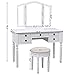 SONGMICS Vanity Set Tri-folding Mirror Make-up Dressing Table Cushioned Stool 5 Drawers White URDT108M