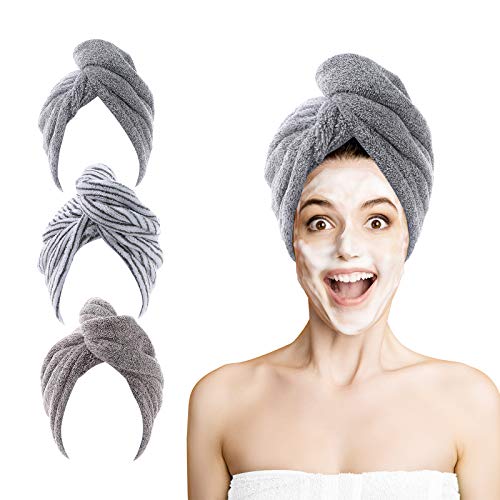 ROSSHINE Microfibre Hair Wrap, 3 Pack Turban Towel 63 x 25 cm, Ultra Absorbent Quick Dry Head Towel for Women's Curly, Wet, Long, Short, Thick Hair