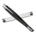 Tweez ER Professional Stainless Steel Slant Tip Tweezers for Eyebrow Grooming & Precision Hair Removal, Compact Black Style with Protective Case