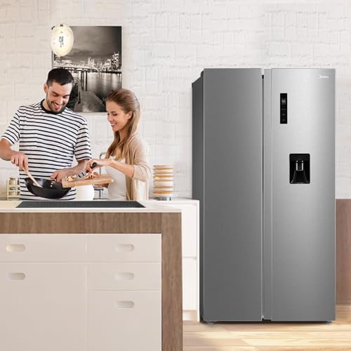Midea 704L Gross & 513L Net Capacity Side by Side Refrigerator With Water Dispenser, Frost Free With Humidity Control, Electronic Touch Screen, Inverter Quattro, Multi Air Flow, Silver MDRS704FIE02AE
