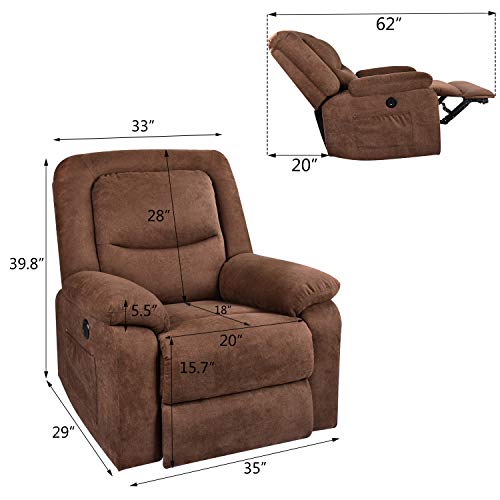Recliner Chair Sleeper Reading Chairs for Bedroom Oversized Linen Recliner Chairs for Living Room Theater Seating Power Recliner with Heat and Massage (Brown)
