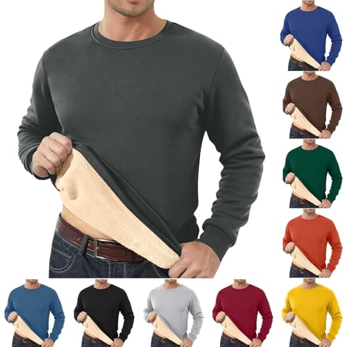 Sweatshirt Mens Sweatshirts for Men UK, Fleece Lined Thermal Winter Warm Pullover, Sherpa Lined Crew Neck Jumper with No Hood, Soft Fuzzy Fleece Men'S Sweatshirts