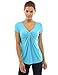 PattyBoutik Women V Neck Twist Knot Front Short Sleeve Top (Turquoise Small)