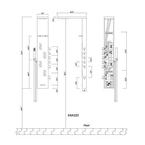 Vantory 53'' Shower Panel Tower System with Rainfall Shower Head SUS