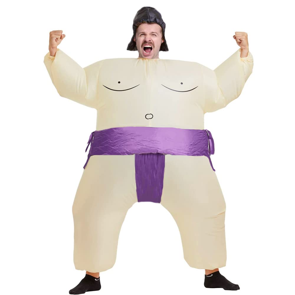 Rafalacy Inflatable Sumo Wrestler Suit Costume for Adult Blow up Halloween Costume Party Fat Suit Fancy Families Member Game (Purple Sumo)