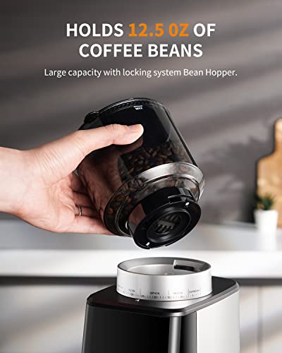 SHARDOR Stainless Steel Electric Cone Grinder, 51 Levels of Fine Grinding, 3-in-1 Coffee Grinder, Updated with Powder Holder, Coffee Grinder, Cone Grinder, LCD Screen and Large Capacity