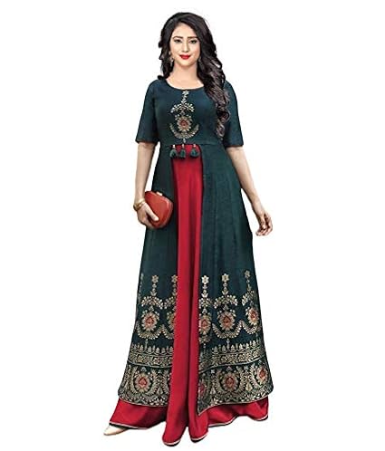 Women's Dark Green Jacard Fabric Stitched Anarkali Kurta