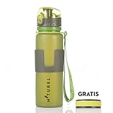 Nturel Foldable Water Bottle – With Free Additional Cap – Collapsible food grade silicone, 16 oz. … (Green)
