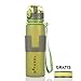 Nturel Foldable Water Bottle – With Free Additional Cap – Collapsible food grade silicone, 16 oz. … (Green)