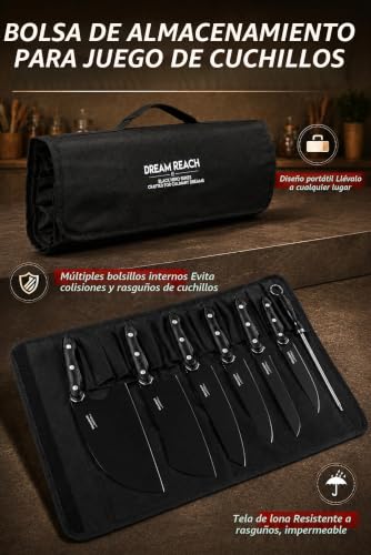 Dream Reach Kitchen Knives, Chef Knife Set 6 Pieces Stainless Steel with a Sharpener and Case for Meat, Vegetables, Barbecue and Outdoor