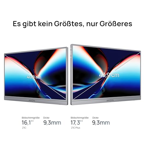 ARZOPA Portable Monitor 17.3 Inch Grey 1080P FHD 103% sRGB IPS Gaming Monitor Laptop Monitor with Built-in Stand HDMI USB C External Screen for PC Mac Mobile Phone Xbox PS5 - Z1C Plus