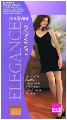 Mediven Elegance Open Toe 30-40 mmHg Calf Length Compression Stockings w/ Top Band (Petite I, Black)