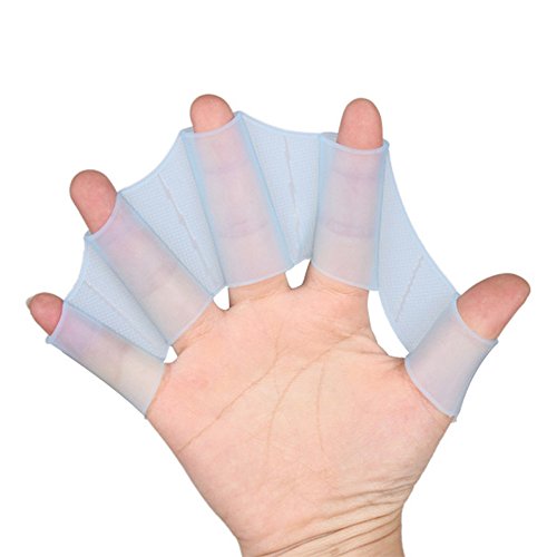 Bonlting Blue 1 Pair Swimming Fins Flippers HydraHand Frog Swim Gloves Silicone Hand Paddles Swim Palm Finger - Kids Men Women Training - L Size