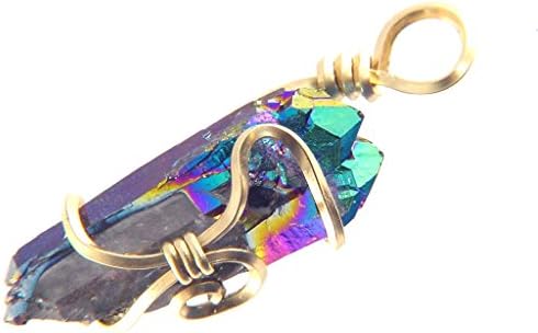 14kt Gold Filled Hand Wire Wrapped Titanium Flame Aura Fume Quartz Crystal Pendant with GP Chain Necklace 2417P h