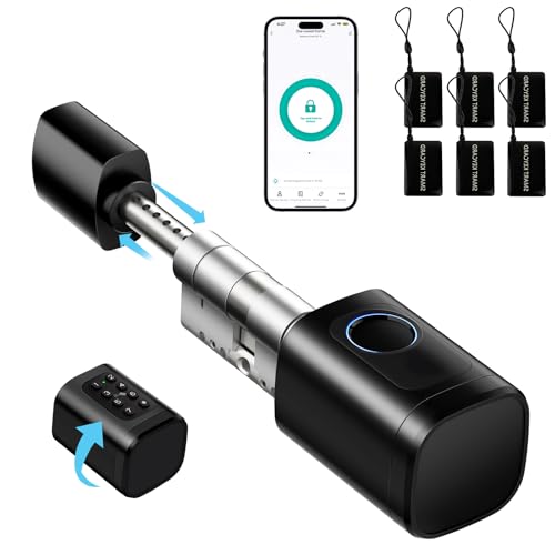 Smart Lock, Electronic Fingerprint Lock, Adjustable Length Smart Lock, Electronic Lock with RFID Card Application, WiFi, Bluetooth, 60-90mm, Extension Accessories, Black
