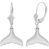 High Polish 925 Sterling Silver Whale Tail Dangle Earrings