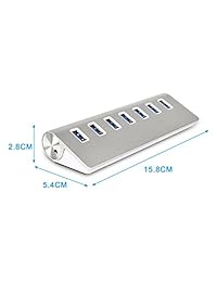 Rybozen   Hub de datos de 7 puertos USB 3.0, de aluminio con adaptador de alimentación para PC de sobremesa y ordenador portátil