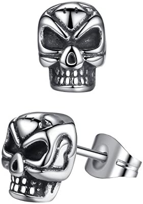 Aoiy Men's Stainless Steel Biker Gothic Skull Stud Earrings