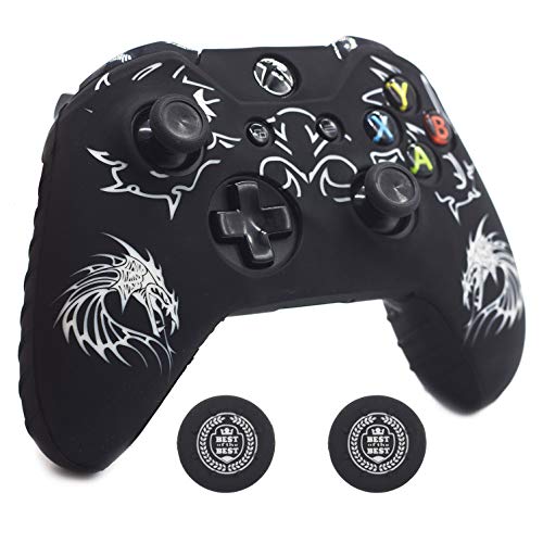 Xbox-One Controller Skin, BRHE Anti-Slip Silicone Cover Protector Case Accessories Set for Microsoft Xbox 1 Gamepad Joystick with 2 Thumb Grips Caps (White)