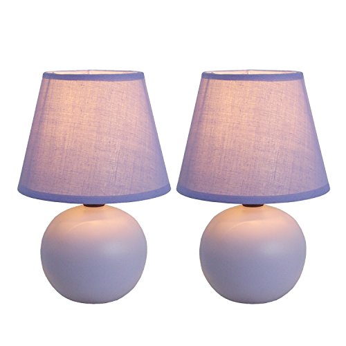 Simple Designs LT2008-PRP-2PK Mini Ceramic Globe Table Lamp 2 Pack Set, Purple