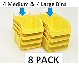 Pegboard Bins - Hook to Peg Board Panels – Organize, Hardware, Accessories, Baskets,Workbench, Garage, Storage, Crafts Pack has (8 Medium Bins)