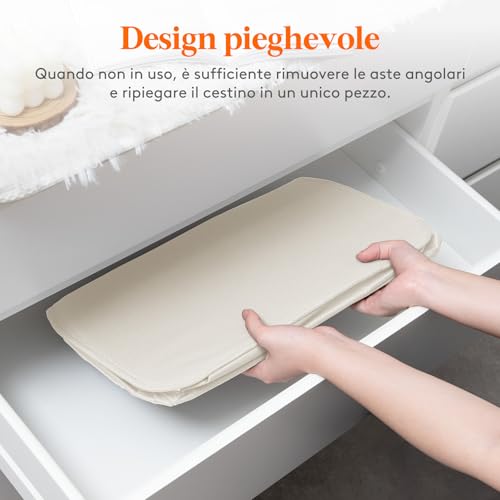 Cesta Portabiancheria Salvaspazio con Coperchio, Cesto Biancheria Sporca Sottile con Manici, Portabiancheria Sporca Pieghevole per Camera da Letto, Bagno, Lavanderia, 65 L, Bianco