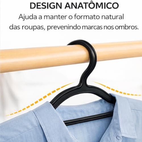 Kit 20 Cabides Adulto Preto Antideslizante Reforçado Cabide Resistente Para Roupas Calças Camisetas Contém Porta Gravata Cinto Lenço Camisas Ternos Gancho para Vestido