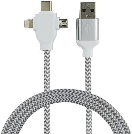 Moco Best 3 in 1 3FT USB Cable / Micro / Lightning/ type C Charging Cable USB Cord - Nylon Braided - Great for Apple, Samsung, Android, And Almost every phone (Silver)