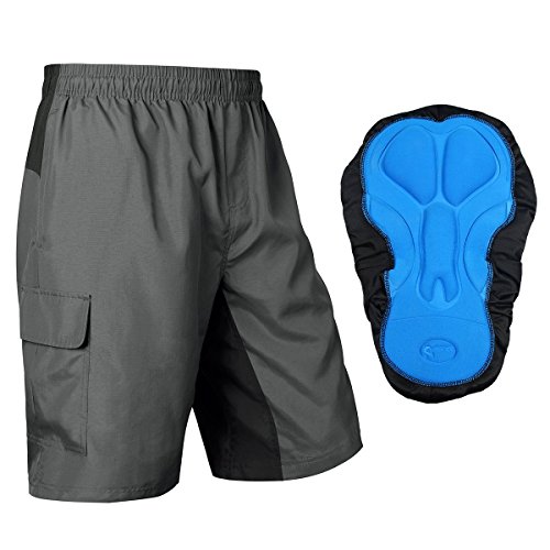 Baleaf Men's 3D Padded Mountain Bike Baggy Cargo Shorts Elastic Liner Grey Black Size XL