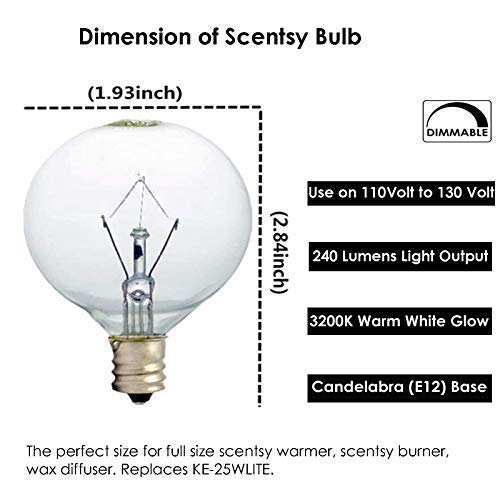 25 Watt Wax Warmer Bulbs for Full Size Scentsy Warmer, 6 Pack E12 Base