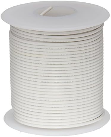 Remington Industries22PTFESTRWHI100 22 AWG Gauge Stranded Hook Up Wire, 100 feet Length, White, 0.0253" Diameter, PTFE, 600 Volts