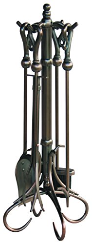 Uniflame, F-1657, 5pc Venetian Bronze Fireset with Heavy Crook Handles