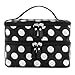 Mintbon Cosmetic Makeup Make up Bag Double Layer Dot Pattern Travel Portable Toiletry Bag Organizer With Mirror Inside (Black)