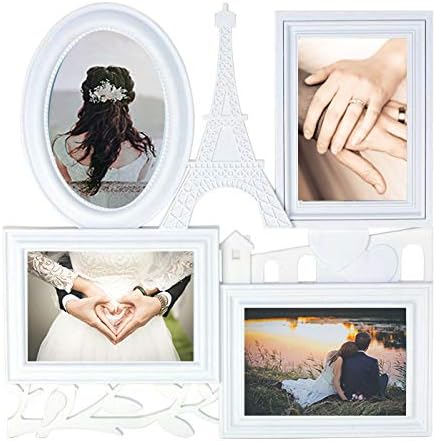 Joice Gift White Wall Large Hanging Collage Picture Frame 4 Opening 4" x 6", Paris Theme