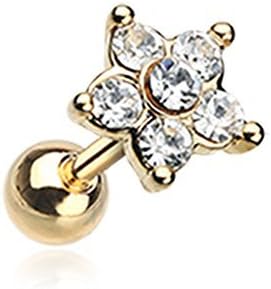 Inspiration Dezigns 18G Golden Starburst Sparkle Flower Cartilage Tragus Barbell (Sold Individually)