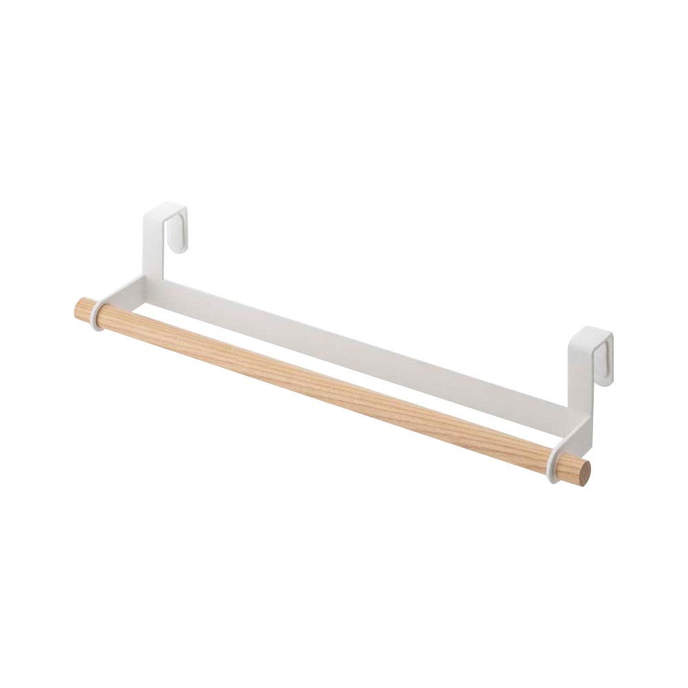 Yamazaki 3153 TOSCA Kitchen Towel Hanger Wide, white, Steel/Wood, Minimalist, 33 x 7.5 x 6 cm