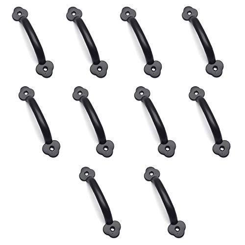 Tulead 10PCS Black Cabinet Door Handle Vintage Gate Pull Handles 4" Length Industrial Zinc Alloy Shed Handle for Cabinet,Drawer,Door with Mounting Screws - Thumbnail 3
