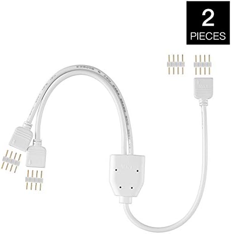 YOUKOYI 2 Pack 2 Way Y Splitter Cable LED Strip Connector for One to Two 5050 3528 RGB Strip Light with 8 Male Plugs 12inch/white