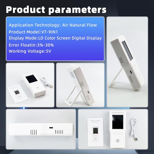 Air Quality Monitor Indoor/Outdoor, Portable Formaldehyde Detector Temperature Humidity Meter Sensor Tester with Stand, 9 in 1 Real-Time Air Particle Counter for PM2.5 PM10 AQI CO2 CO TVOC HCHO