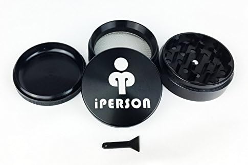 iPerson Medium Grip 2.5" Black 4 Piece Anodized Aluminum HERB shredder and Grinder 420
