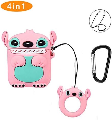 Airpods 1&2 Case,Rcligent Cute 3D Stitch Soft Silicone Cover Cartoon Kawaii Fun Cool Protective Case with Keychain