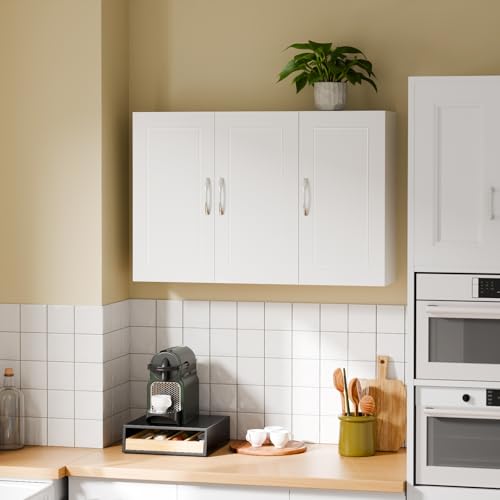 SoBuy 3-Door Bathroom Wall Cabinet - Medicine Cabinet with Adjustable Shelves Over Toilet Storage Cupboard Bathroom Cabinet Kitchen Cabinet Rangement Salle de Bain Bathroom Storage Organizer