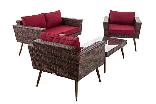 CLP Polyrattan Loungeset Kiruna I Braun-meliert I Gartenlounge Flachrattan I Sofa & 2X Sessel & Glastisch I 1,25mm… – Bild 5