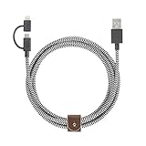 Native Union BELT Twin Head - 6.5ft Charging Cable with Integrated 2-In-1 Adaptor for Apple Lightning and Micro-USB Devices (Zebra)