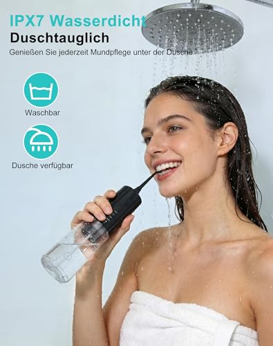 Wireless Oral Irrigator, Oral Irrigator, Test Winner 2026, Water Flosser for Teeth Cleaning, 10-135 PSI & 4 Modes, 300 ml Water Tank, Electric Dental Shower with 5 Nozzles for Braces (Black-01)