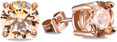 OREOLLE 18K Gold Plated Tone Champagne Round Cut Cubic Zirconia Stud Earrings
