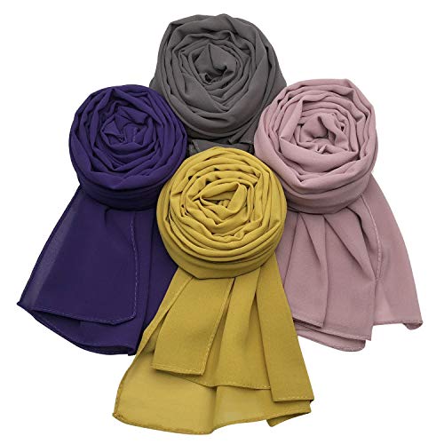 MANSHU 4 PCS Women Soft Chiffon Scarves Shawl Long Scarf Wrap Scarves C Series