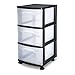 3 Drawer Organizer Cart Black Plastic Craft Storage Container Rolling Bin Set 2